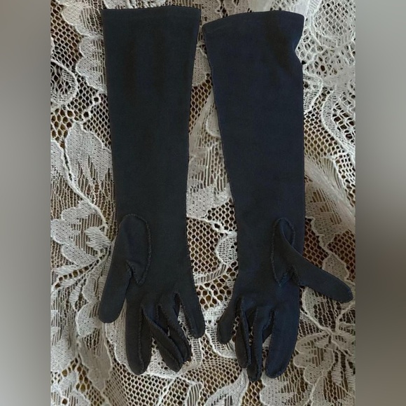 Vintage Victorian Bridgerton Regencycore Glam Black Cotton Gloves Wedding Prom - Picture 1 of 8